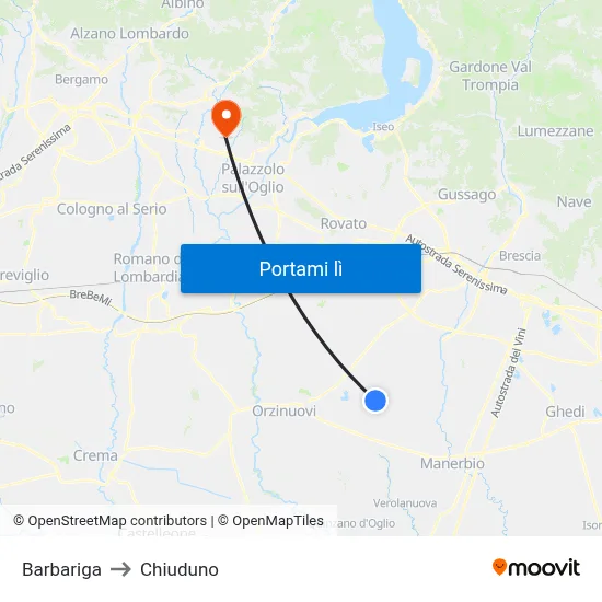Barbariga to Chiuduno map