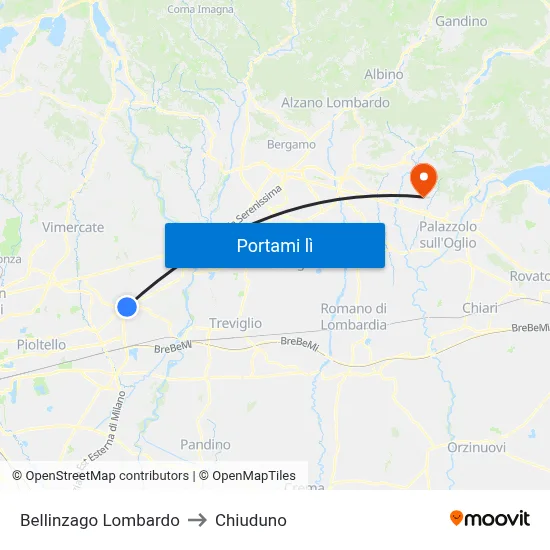 Bellinzago Lombardo to Chiuduno map