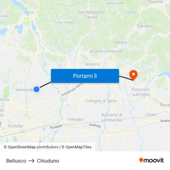 Bellusco to Chiuduno map