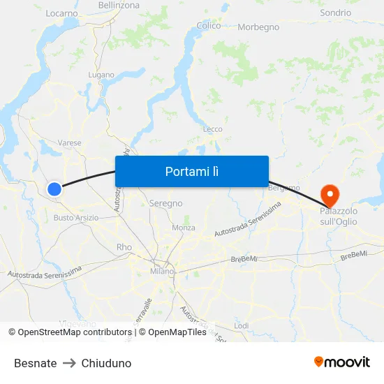 Besnate to Chiuduno map