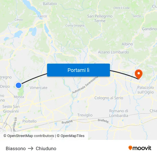 Biassono to Chiuduno map