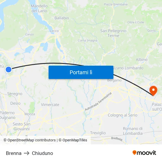 Brenna to Chiuduno map