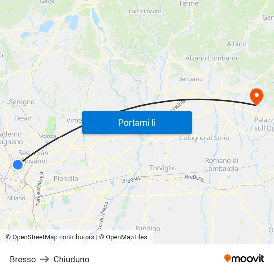 Bresso to Chiuduno map