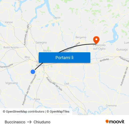Buccinasco to Chiuduno map