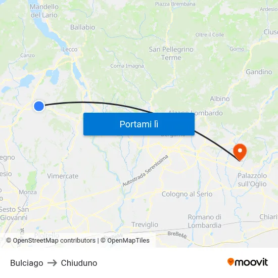 Bulciago to Chiuduno map