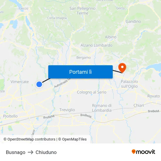 Busnago to Chiuduno map