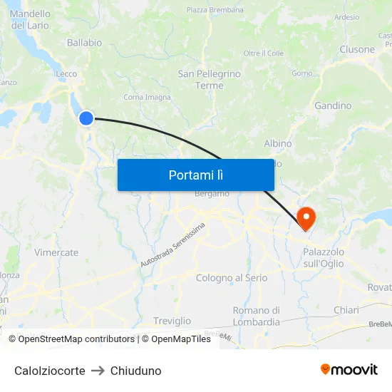 Calolziocorte to Chiuduno map