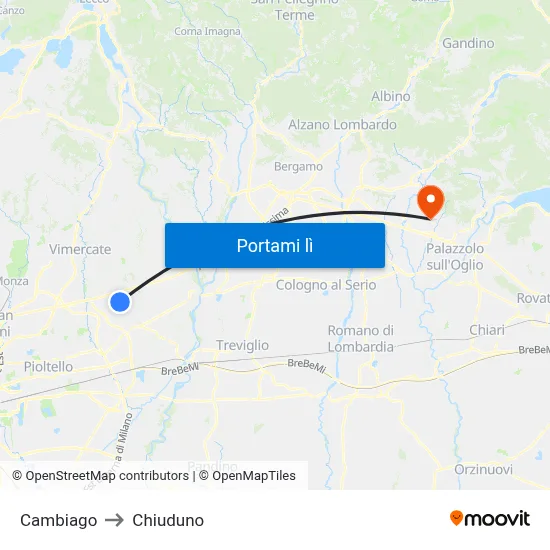 Cambiago to Chiuduno map