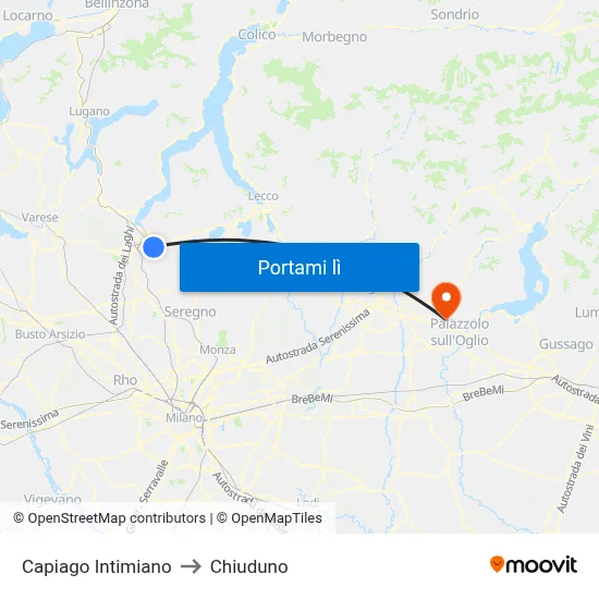 Capiago Intimiano to Chiuduno map