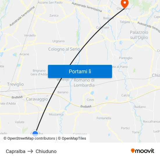 Capralba to Chiuduno map