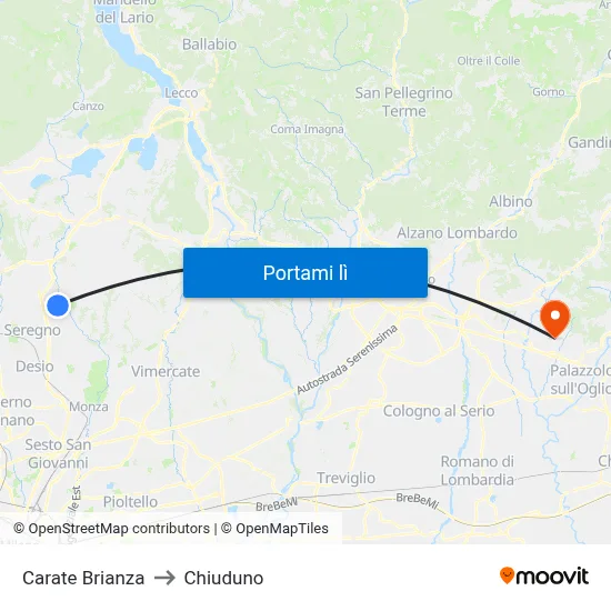 Carate Brianza to Chiuduno map