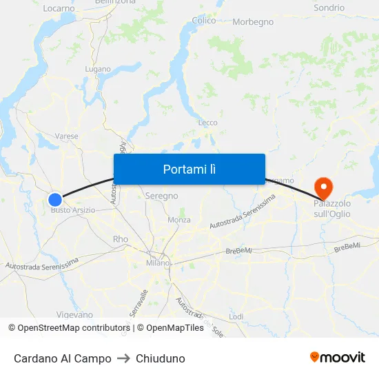 Cardano Al Campo to Chiuduno map