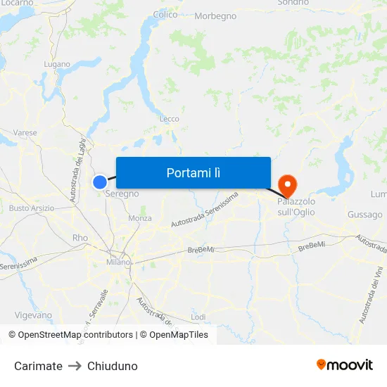 Carimate to Chiuduno map