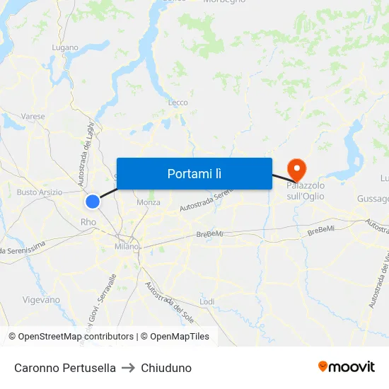 Caronno Pertusella to Chiuduno map