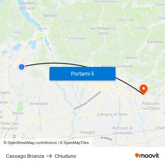 Cassago Brianza to Chiuduno map