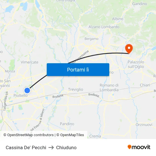 Cassina De' Pecchi to Chiuduno map