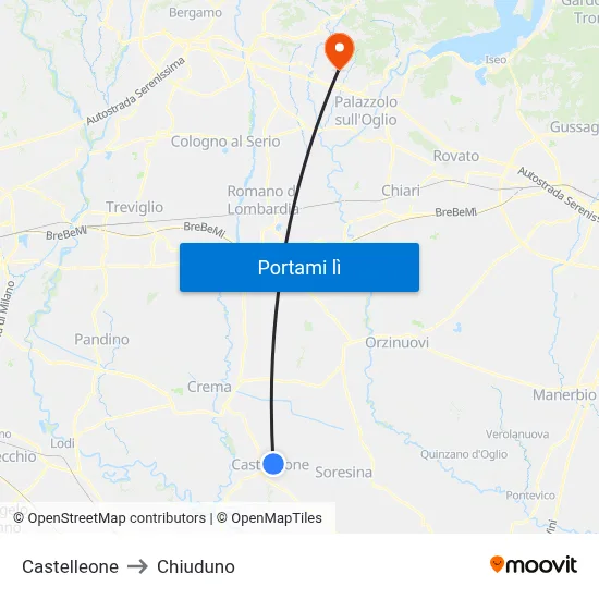 Castelleone to Chiuduno map