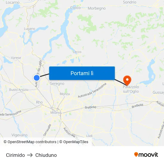 Cirimido to Chiuduno map