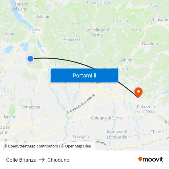 Colle Brianza to Chiuduno map