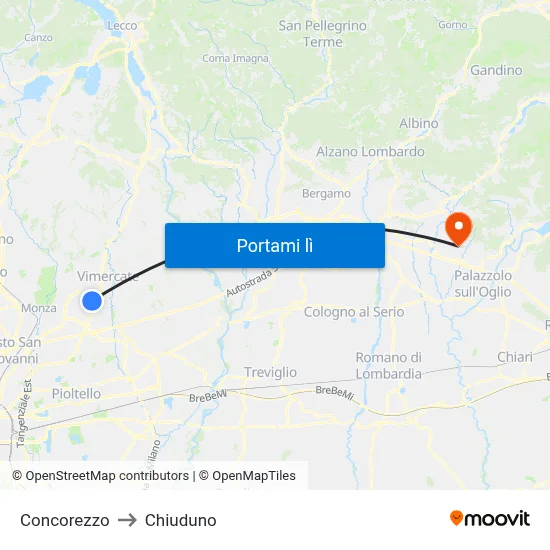 Concorezzo to Chiuduno map