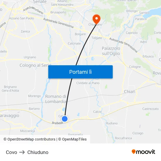 Covo to Chiuduno map