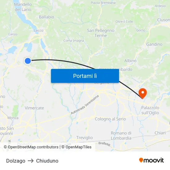 Dolzago to Chiuduno map
