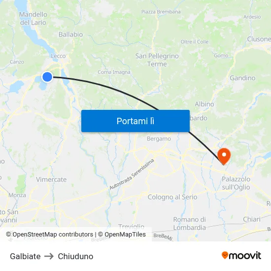 Galbiate to Chiuduno map