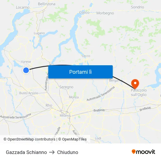 Gazzada Schianno to Chiuduno map