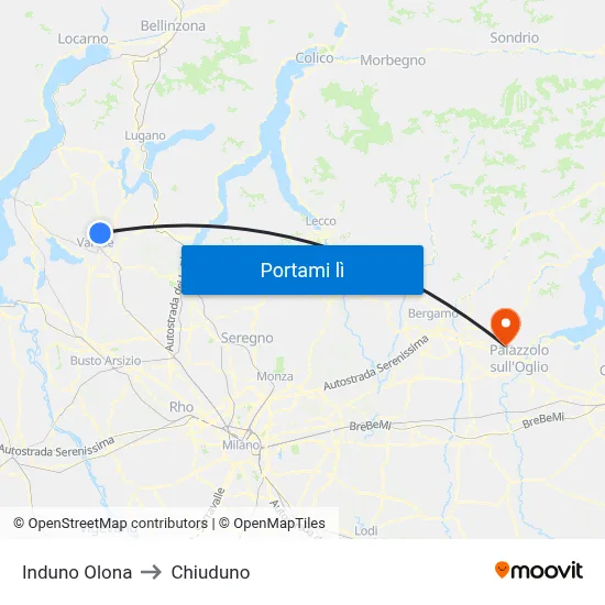 Induno Olona to Chiuduno map