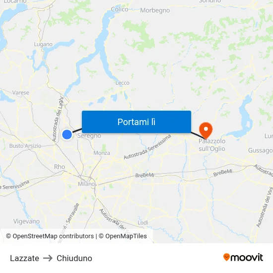 Lazzate to Chiuduno map