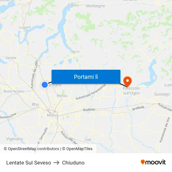Lentate Sul Seveso to Chiuduno map