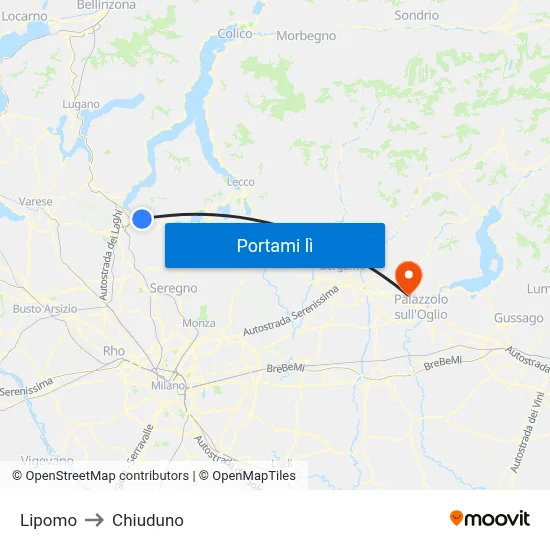 Lipomo to Chiuduno map
