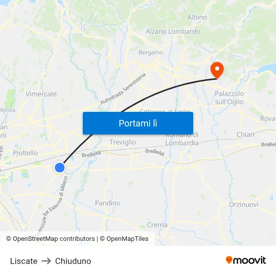 Liscate to Chiuduno map