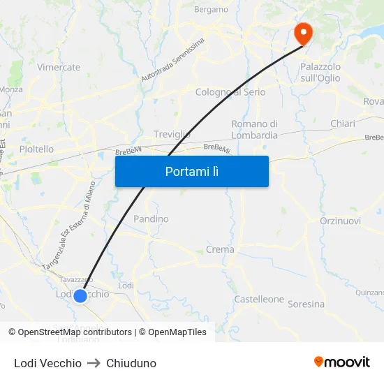 Lodi Vecchio to Chiuduno map