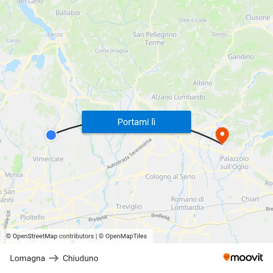 Lomagna to Chiuduno map