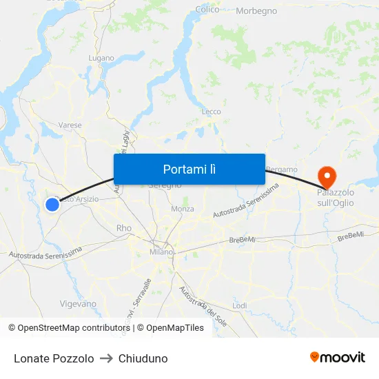 Lonate Pozzolo to Chiuduno map