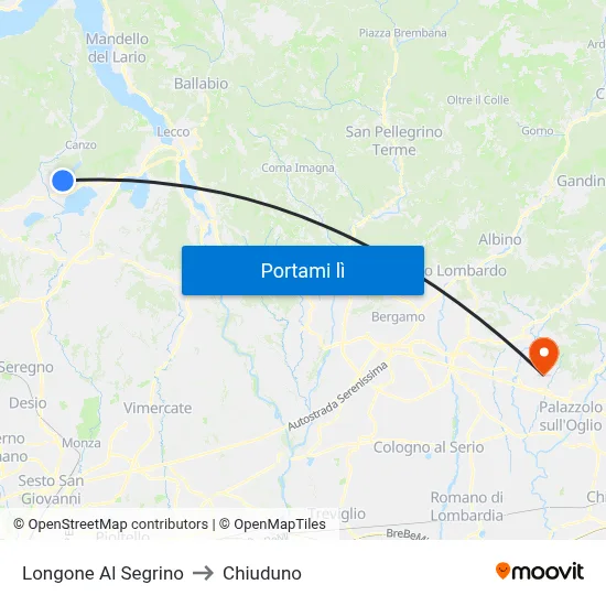 Longone Al Segrino to Chiuduno map