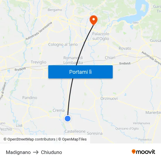 Madignano to Chiuduno map