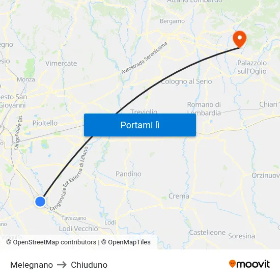 Melegnano to Chiuduno map