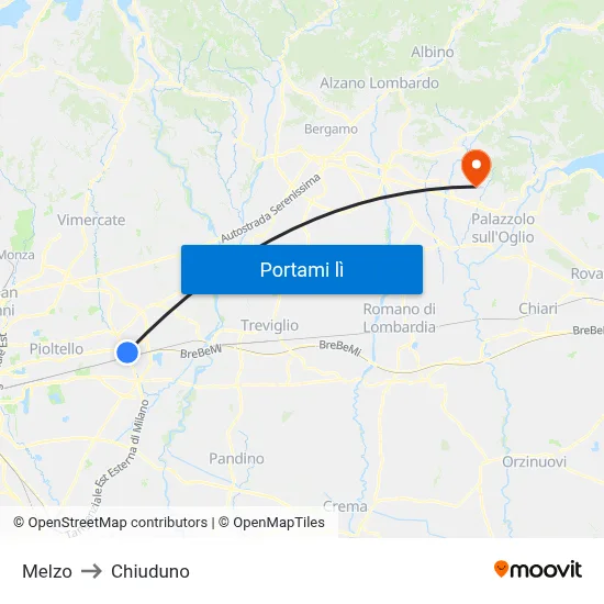 Melzo to Chiuduno map