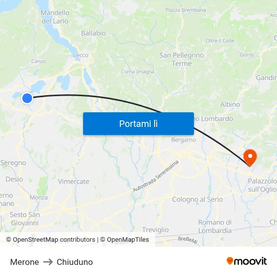 Merone to Chiuduno map