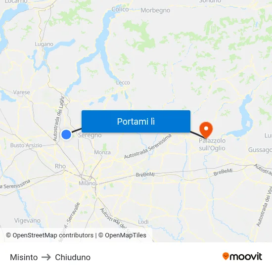 Misinto to Chiuduno map