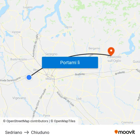 Sedriano to Chiuduno map