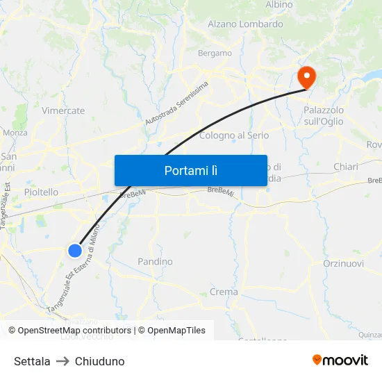 Settala to Chiuduno map