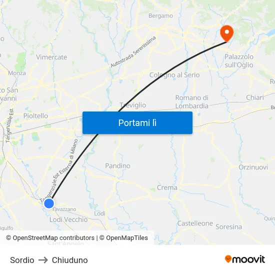 Sordio to Chiuduno map