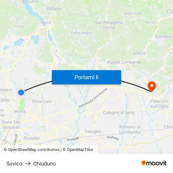 Sovico to Chiuduno map