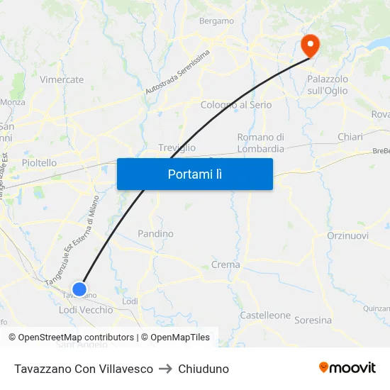 Tavazzano Con Villavesco to Chiuduno map