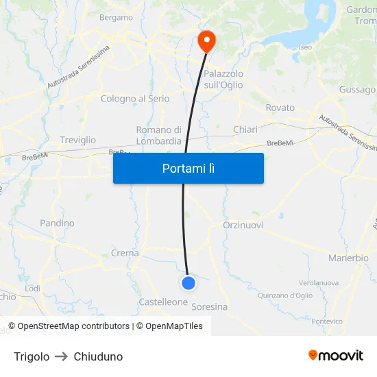 Trigolo to Chiuduno map