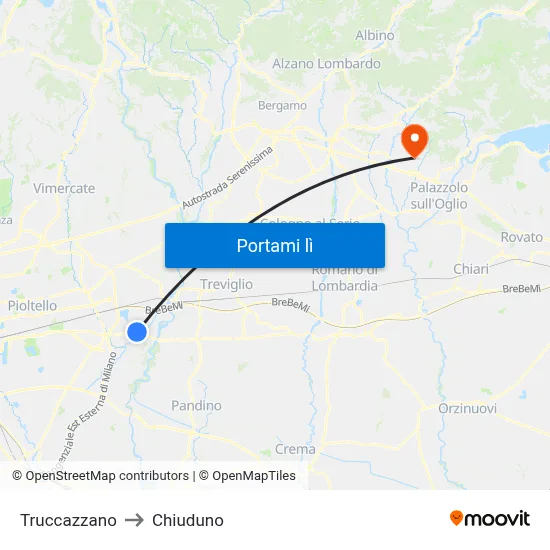Truccazzano to Chiuduno map