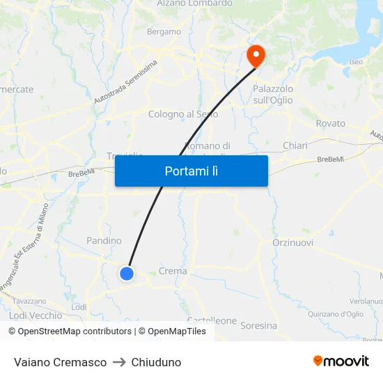 Vaiano Cremasco to Chiuduno map